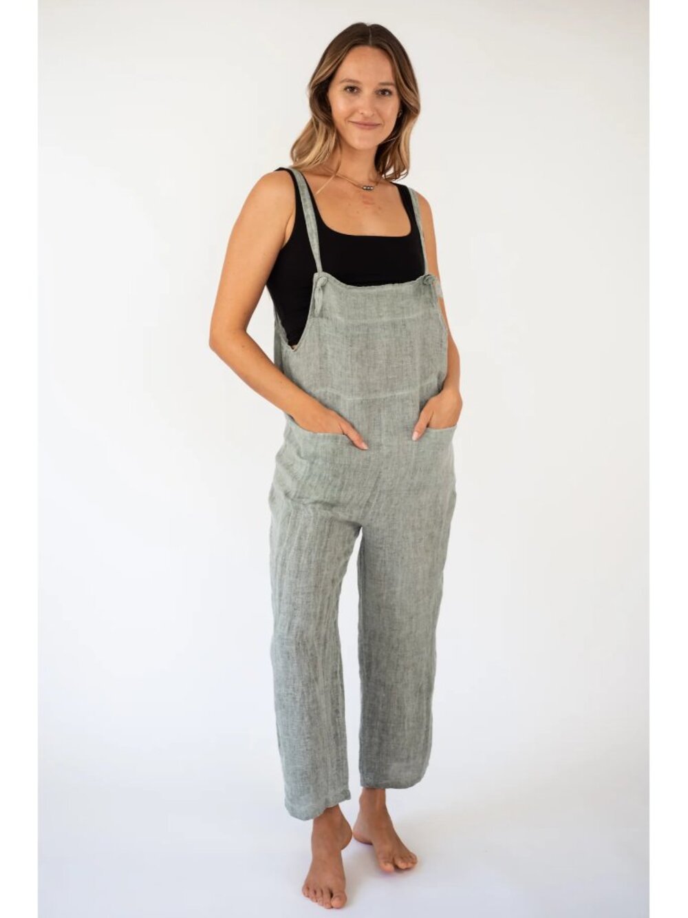 ITALIAN LINEN GRAY STRAIGHT LEG LIGHTWEIGHT BREATHABLE JUMPSUIT